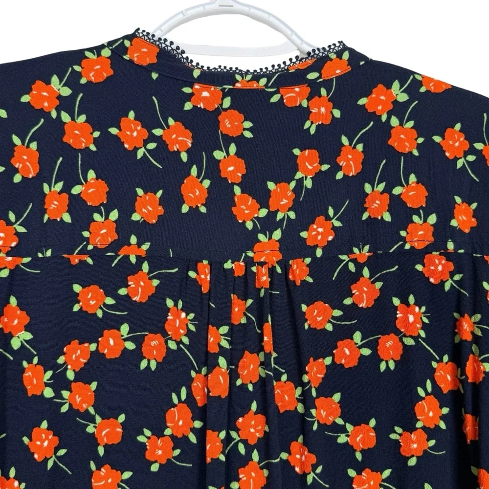 J.Crew Re-Imagined Navy Floral Viscose Blouse Long Sleeve Boho Top Size L